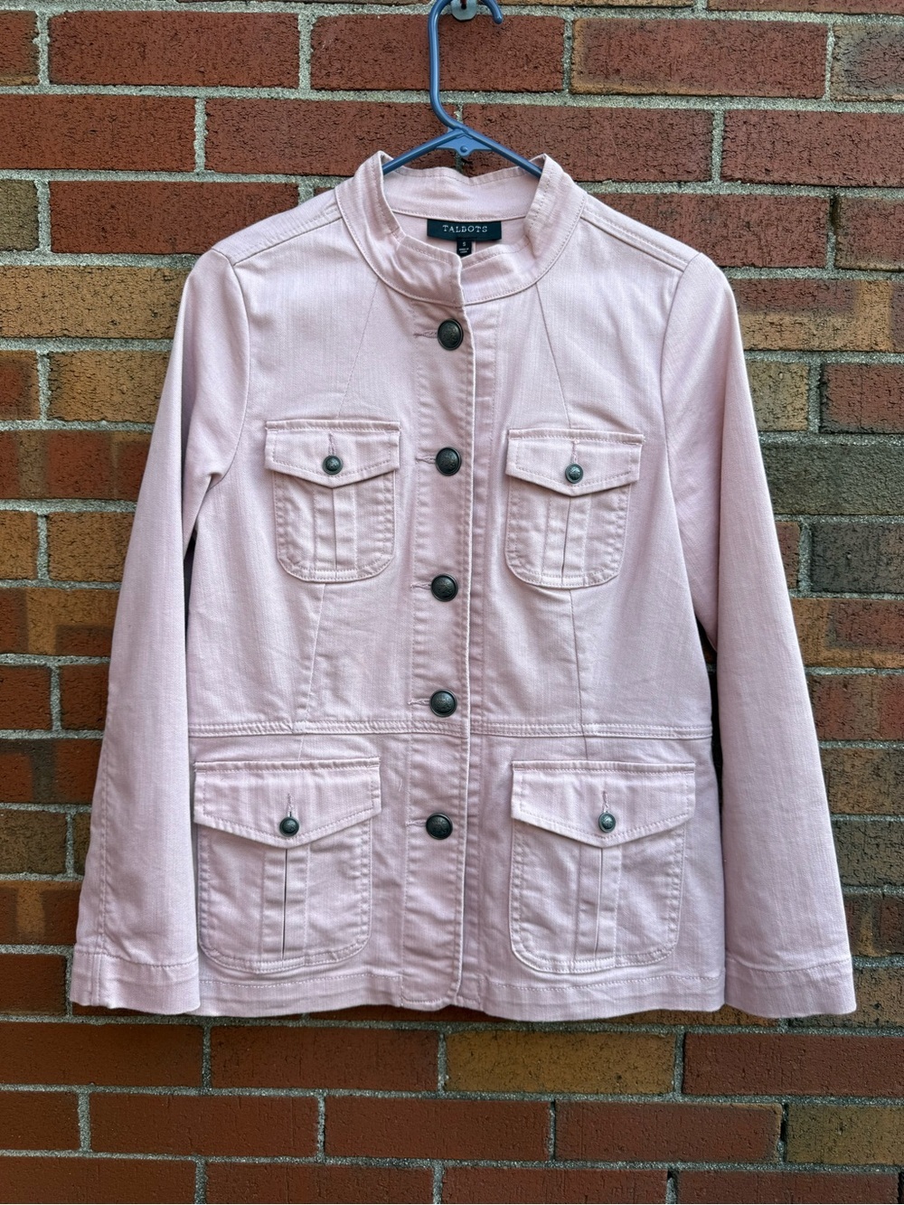Talbots Pink Utility Jacket Military Style Button Front Jacket Size Small